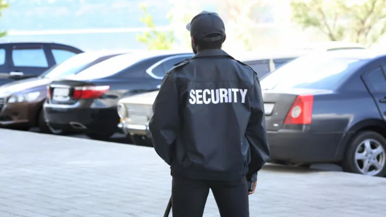 security officer standing outside waiting for emergency services