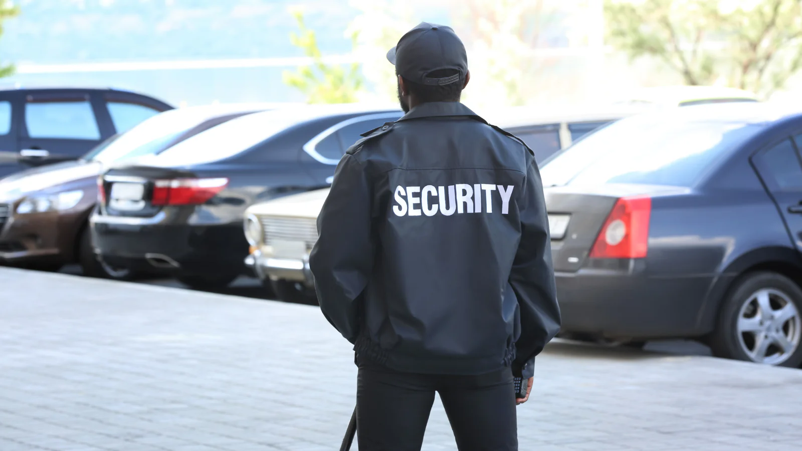 security officer standing outside waiting for emergency services